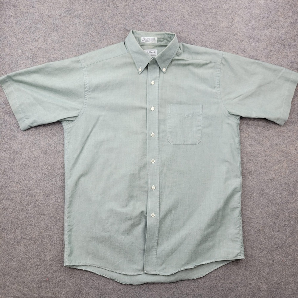LL Bean Shirt Mens 15.5 Regular XL Solid Cotton Blend Button Front Short Sleeve‎